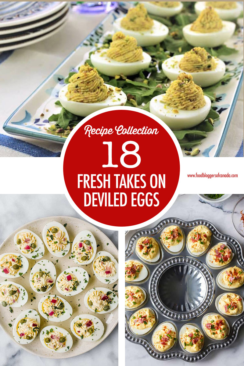 Collage of 3 deviled egg dishes