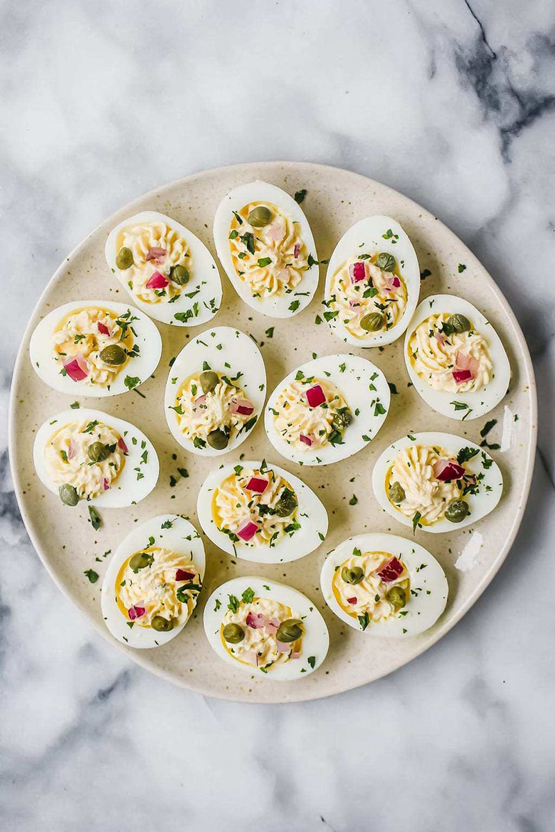 A plate of Mediterranean Deviled Eggs
