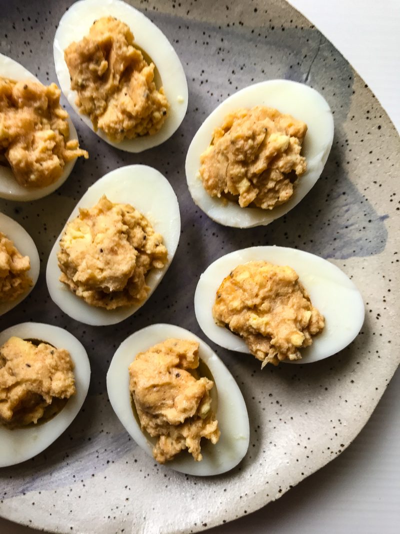 A plate of French dressing deviled eggs