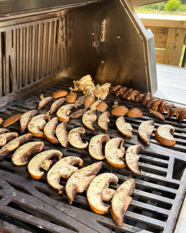 Mushrooms on a grill