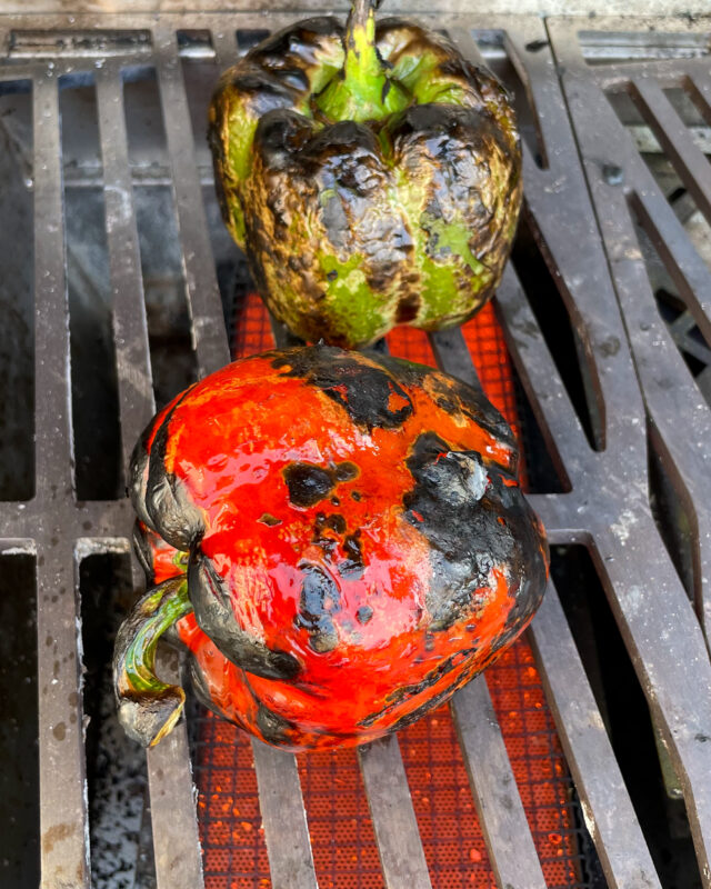 Bell peppers on a grill