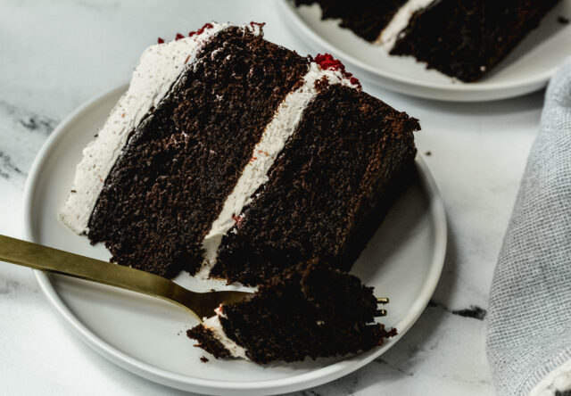 Piece of gluten free strawberry chocolate cake