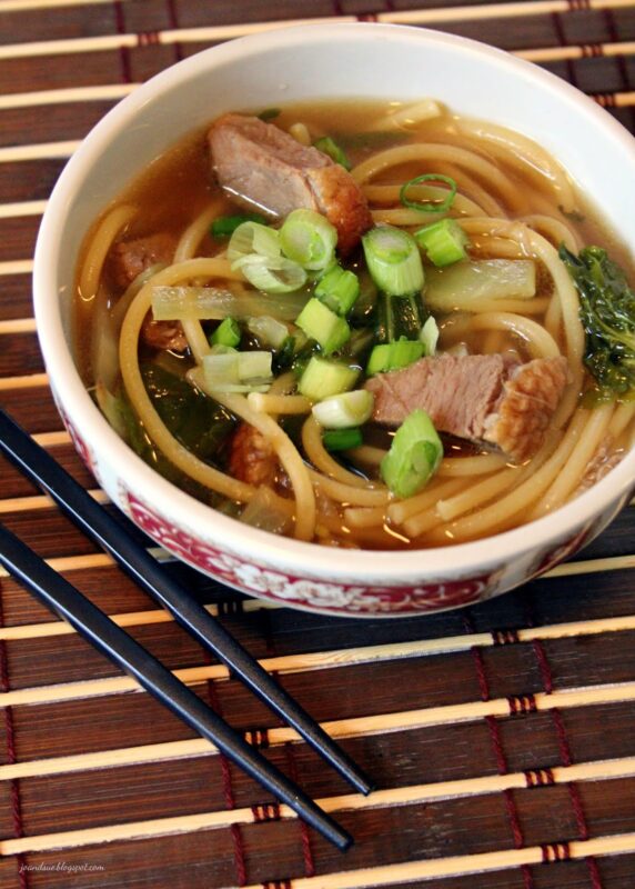 Duck noodle soup in a bowl