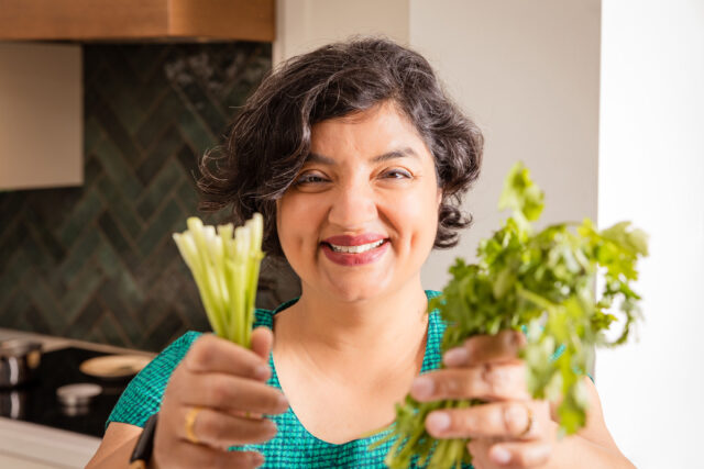 Puneeta Chhitwal-Varma, a person holding celery.