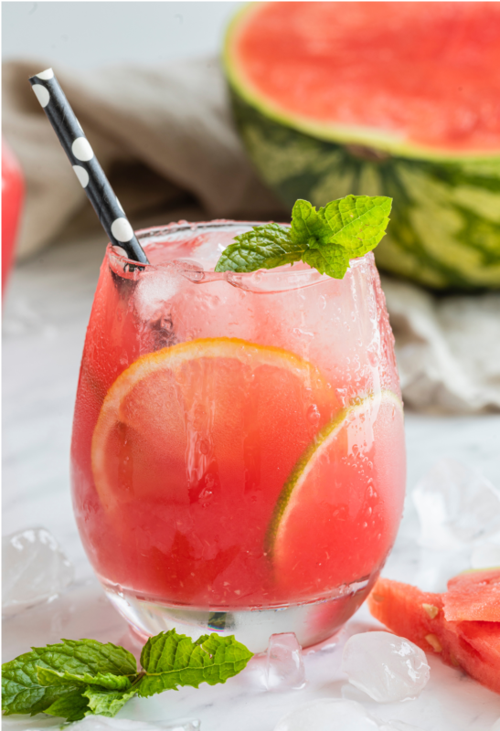 Watermelon Basil Refresher in a glass