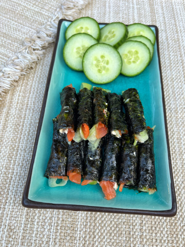 Salmon rolls on a plate