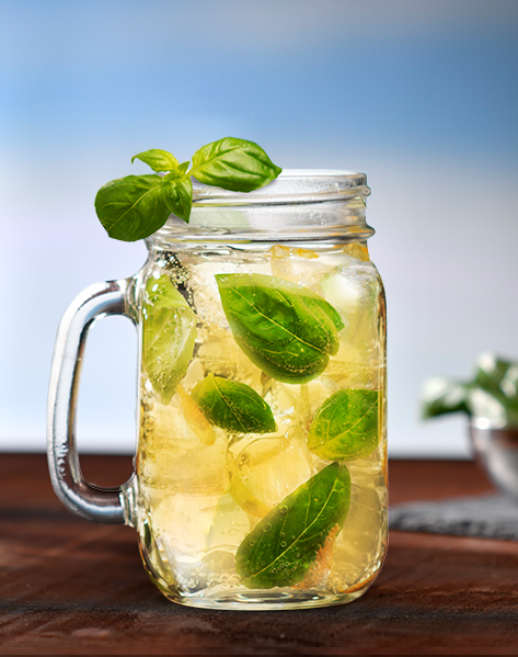 Basil mojito in a glass.