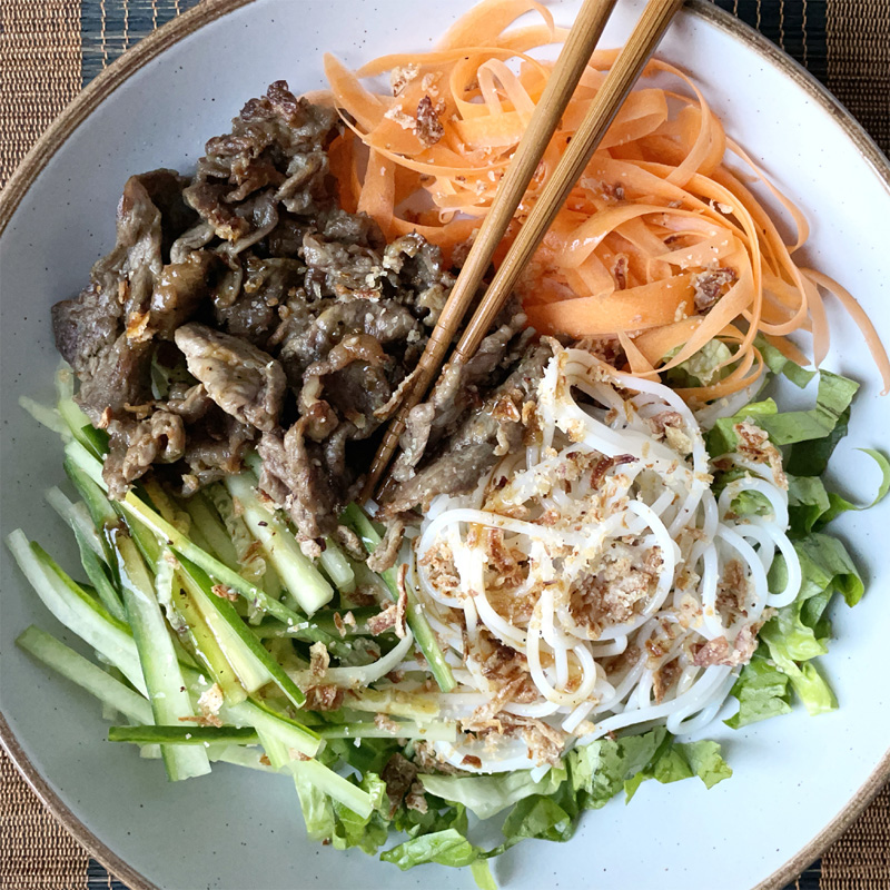 Vietnamese Beef Vermicelli on a plate.