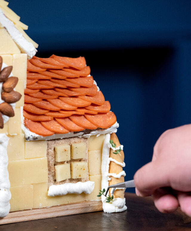 Charcuterie house with pepperoni and cheese.