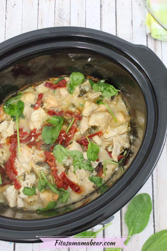 Slow cooker dairy-free tuscan chicken.